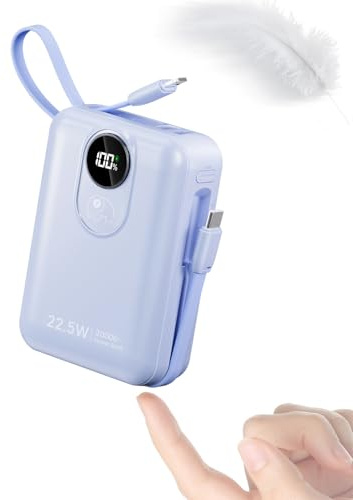 20000mAh Power Bank con Cable Incorporado: Batería Externa de Carga rápida de 22.5W para teléfono móvil, Battery Pack USB C (Entrada y Salida), Cargador portátil con 4 Salidas y 2 entradas-Azul