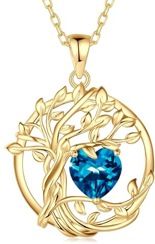 FANCIME Collier Pendentif Arbre de Vie Femme, Pendentif Arbre Plaqué Or 14K avec Pierre de Naissance, Bijou Cadeau Anniversaire pour Elle, Longueur de Chaîne : 40+5 cm | Argent Sterling 925 Plaqué Or 14 Carats, Bijoux Fin, Noël Fête des Mères Anniversaire de Naissance Cadeau pour Femme Elle
