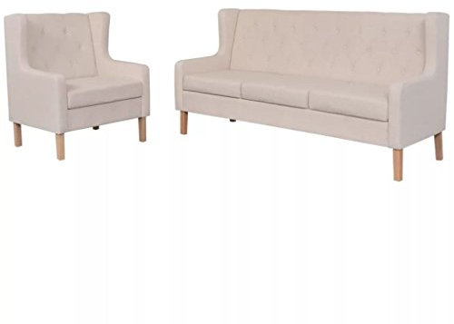 Homgoday 2-TLG. Sofa-Set Stoff Cremeweiß Loungesofa Wohnzimmersofa Gästesofa Sofa Couch Couchgarnitur Sitzmöbel für Wohnzimmer Empfang Büro
