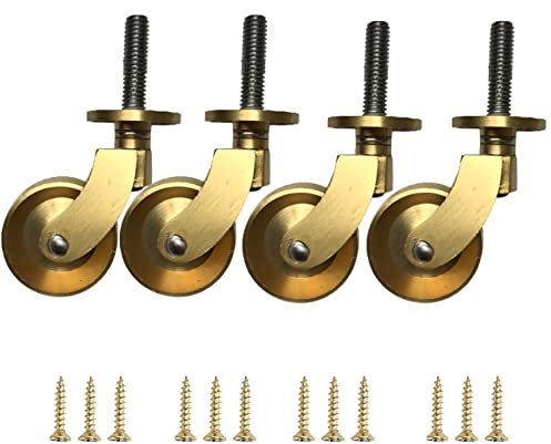 Rolle, Lenkrolle, Rolle mit Bremse, 4er-Pack Lenkrollen, Möbelrollen aus massivem Messing, Universalrollen aus antikem poliertem Messing, mit Schrauben, für Möbel, Schränke, Sofas, Kaffeetische