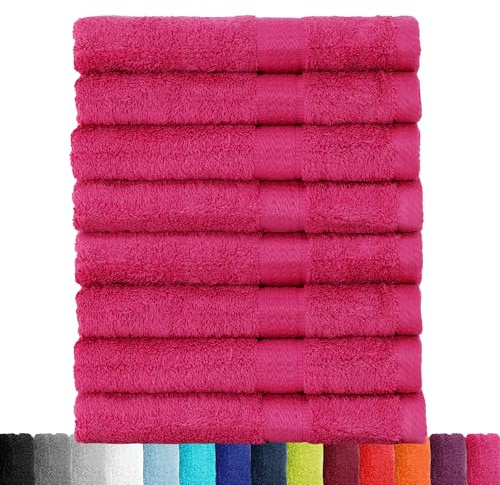 BaSaTex Baumwolle Handtuch, 8er Pack, 50x100 cm, Pink | 100% Baumwolle, Öko-Tex Made in Green, Aufhängeschlaufe, 500gm², langlebig & saugstark