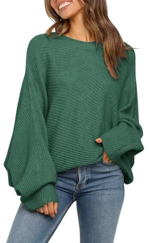 Fessceruna Damen Pullover Oversize Fledermausärmel Strickpullover | Winter,Rundhals,Pulli Geripptes,Sweatshirt,Einfarbig,Obertiele,longpullover,Sweater
