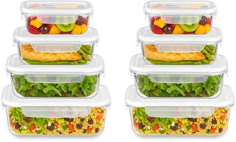 Innoteck Glass Food Containers with Lids Borosilicate Glass Meal Prep Container Set Leakproof Glass Storage Boxes 1.5L Size for Food Storage Kitchen Lunch Freezer Oven Microwave Use Set of 8
