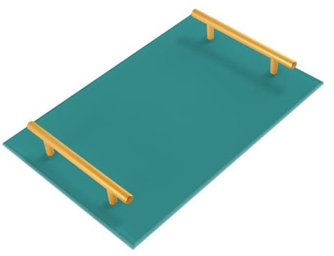 Grand plateau de service décoratif en plastique vert avec poignées pour bijoux, parfums, plateaux, charola para comida