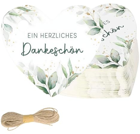 50 StüCk Danke AnhäNger,Danke AnhäNger,GeschenkanhäNger Danke,Herz Eukalyptus 5cm,Mit 10m Seil,Geeignet FüR Hochzeiten Und Geburtstage