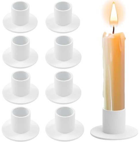 8 Piezas Candelabros de Metal, Vintage Candelabros para Velas, Candelero Redondo, para Cumpleaños, Bodas Festivales, Decoraciones de Mesa (Blanco)
