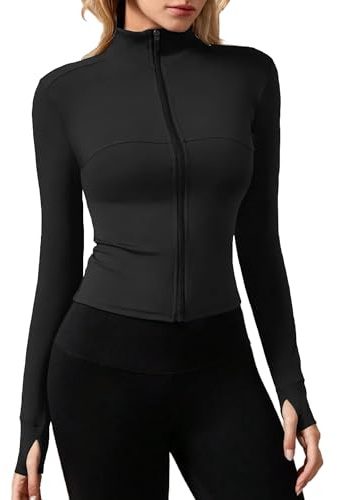 JTSONN Giacca Sportiva Donna Maniche Lunghe Felpe Corsa Aderente Giacca da Invernale Leggera Giacca da Palestra Traspirante con Foro per il Pollice Giacche con Cerniere Top Fitness Jogging Running