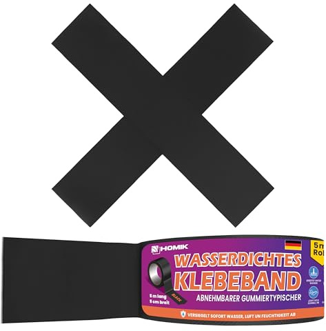 HOMIK Extremt stark svart vattentät tejp utomhus och inomhus | tätningstejp vattentät 5 cm x 5 m | UV-resistent | Duct Tape | självsvetsande tejp