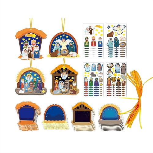 24 Stück Krippen-Bastelaufkleber für Kinder, Basteln Sie eine Krippe, Jesus, Geburt, Basteln mit religiösen Aufklebern für Kinder, Heilige Nacht, christliche, religiöse Schule, Weihnachten