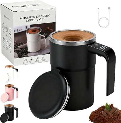 Lightyard Self-Stirring Mug 380ML, Automatic Magnetic Stirring Cup with Temperature Display, Rechargeable Self Stirring Cup for Coffee, Milk, Hot Chocolate & Beverages (Black)