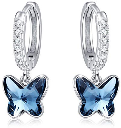REDSUN S925 Sterling Silber Schmetterling Creolen Ohrringe Mädchen Kinder, Blau/Pink/Lila Kristall/Opal Tropfen Ohrhänger mit Zirkonia Schmetterling Schmuck für Damen Kinder Weihnachts