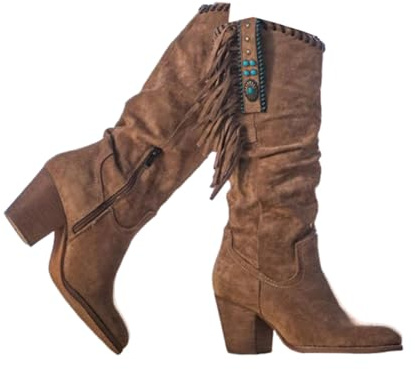 ENEN Santiag Femme Cuir Western, Taille 34-43 Santiag Femme Gros Mollet Bottes Cowboy Talon Haut avec Fermeture Éclair Bottes Western Country pour Trekking (1901 Marron,41)