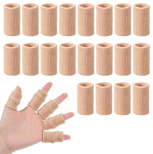 TIESOME 20 Pcs Finger Sleeves for Arthritis, Elastic Finger Compression Sleeves Thumb Splint Support, Breathable Pain Relief Protector for Tendon, Joint and Arthritis, Sports Aid (Skin Tone)