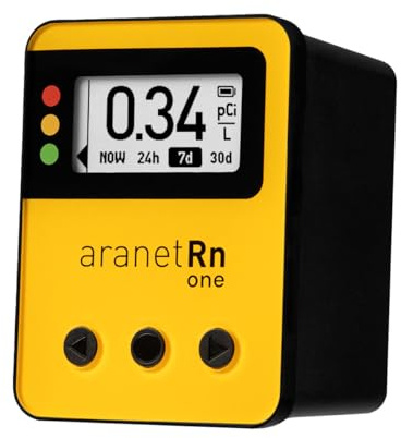 Aranet Radon One - Detector de radón rápido para el hogar con respuesta de 10 minutos, pantalla de tinta electrónica, funciona con pilas, monitor de radón portátil en tiempo real para sótanos y