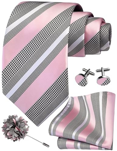 Gusleson 8cm Striped Tie Set for Men Necktie Lapel Pin Pocket Square Cufflinks Set for Men
