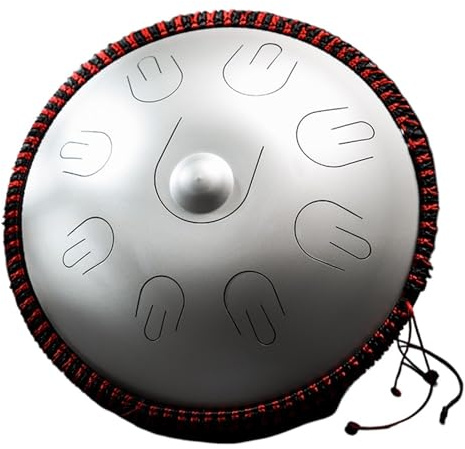 Stahltrommel, Handpan 14 Zoll 9 Töne D-Moll Professionelles Perkussionsinstrument for Yoga-Meditation Anfänger (Schwarz)(Silver)