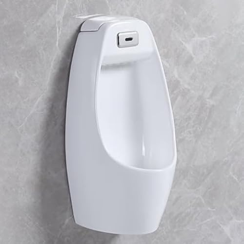 Urinoirs pour Hommes, Urinoir en Céramique Anti Éclaboussures, avec Chasse D'eau Automatique a Détecteur, Système de Rinçage en Cascade, pour Salles de Bain, Hôtels, Évacuation Murale