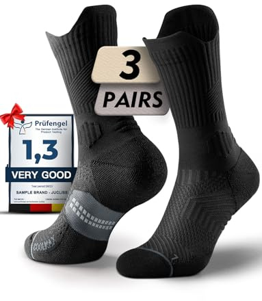 Juclise Compression Running Socks, Bamboo Viscose Coolmax Moisture-Wicking Anti-Blister Athletic Hiking Workout Gym Padded(Large, Classic Black)