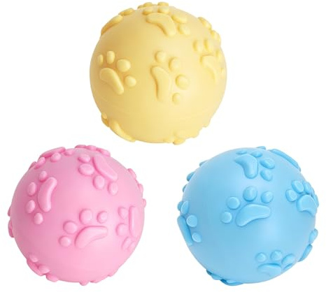 SLIAXINT 3 stycken hundbollar, oförstörbar hundleksak pipande vattenleksak hundkoppar oskadlig tuggleksak hund slickboll hund för tandrengöring, interaktion och lek, 6 cm