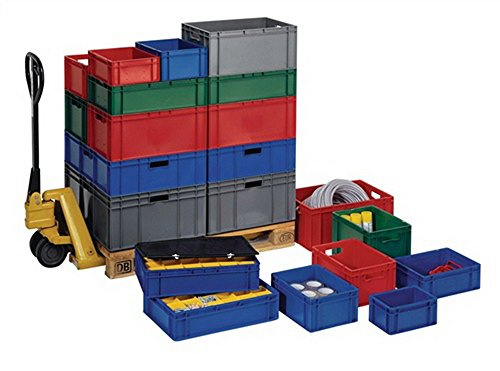 Euro-Transport-Stapelbehälter/Lagerbehälter, grau, 800x600x320 mm (LxBxH), mit 4 Grifföffnungen, lebensmittelecht