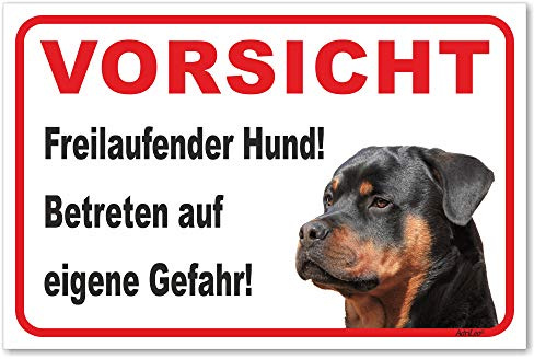 AdriLeo Schild - Vorsicht Rottweiler - Freilaufender Hund - (20x30cm) / Achtung Wachhund robust langlebig UV-beständig wetterfestes Warnschild