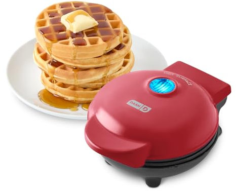 Dash - DMW001RD - Gofrera de tamaño mini, para hacer gofres individuales, hash browns, gofres keto, con superficies antiadherentes fáciles de limpiar, 10,16 cm, color rojo