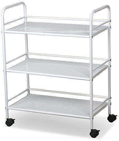 Yaheetech 3-Shelf Storage Trolley on Wheels - Metal Storage Rolling Carts & Mobile Space-Saving Shelving Organiser for Small Spaces,Salon, Hairdressing, Beauty, Spa,Bathroom, Kitchen,White
