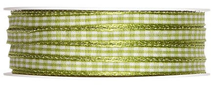 Schleifenband (1m = 0,28EUR) Dekoband, kariert, Grün, L 25m x B 6mm