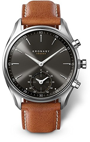 KRONABY Uhr Smart Herren Hybrid aus Edelstahl und Leder Braun | Analog-Smartwatch, Wasserdicht 10 ATM S0719/1, Musiksteuerung, Schrittzähler, Anrufbenachrichtigung und -ablehnung, Sekel