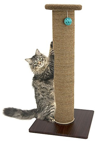 Kitty City Tall Sisal Cat Scratching Post, 32” Durable Scratcher with Sturdy Base & Hanging Jingle Toy, Easy Assembly, Furniture Protection for Indoor Cats - Brown
