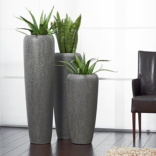 Klocke Pflanzgefäße Moderne & Hochwertige Pflanzvase/Pflanzkübel – Medium: 100cm - Steinoptik Grau - Fiberglas - Mit Einsatz – Indoor & Outdoor – Wetterbeständig & Frostsicher