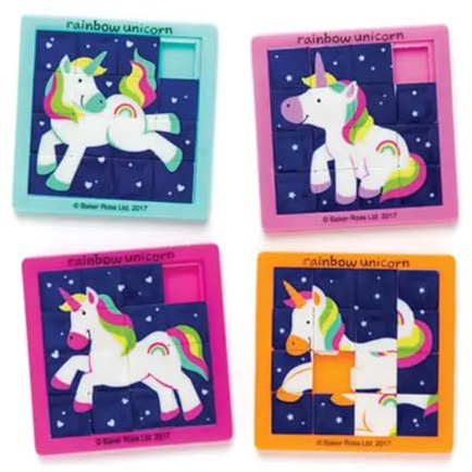 Baker Ross Schiebepuzzles „Regenbogen-Einhorn“ für Kinder – perfekt als kleine Partyüberraschung für Kinder (4 Stück), AR581, Sortiert
