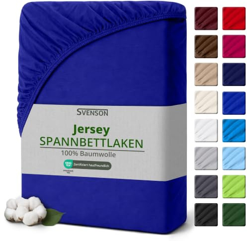 Svenson Jersey-Spannbettlaken aus Baumwolle - weich, elastisch und bequem für den täglichen Gebrauch, 140x200 cm, Royal Blau