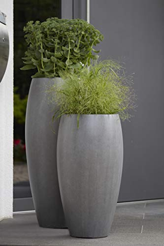 Tolle Pflanzvase für Terrasse & Garten - Hochertiger Pflanzkübel – Fiberglas - Mit Einsatz – Indoor & Outdoor – Wetterbeständig & Frostsicher – Vase / Kübel (Klein - Höhe: 65cm, Grau)