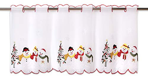 Delindo Lifestyle Scheibengardine Bistrogardine Beste Freunde, 45x115 cm, Moderne Schneemann Gardine zu Weihnachten