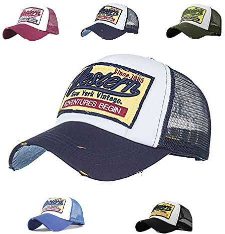 CheChury Casquette de Baseball Vintage Unisex de Mode Baseball Cap Mesh Snapback Chapeau de Hip-hop Sport Casquette avec Visiere Retro Trucker Hat avec Visière,Taille unique,Bleu