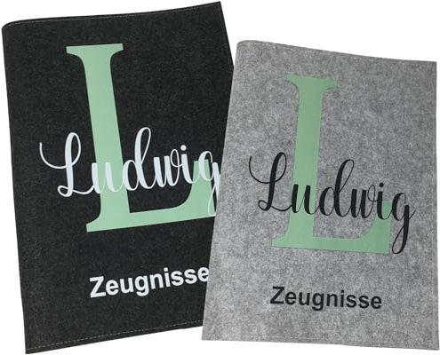 Fadensalat Personalisiert Zeugnismappe mit Namen A4 Filz Buchstabe Mint | Mädchen und Jungen, Dokumenten Urkunden Mappe, Hefter Zeugnisse, Sichtbuch