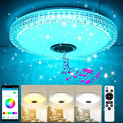 VOMI LED Deckenleuchte mit Bluetooth Lautsprecher, Dimmbar Deckenlampe RGB Farbwechsel mit Fernbedienung und APP-Steuerung 72W 3000-6500K für Schlafzimmer Küche Kinderzimmer Wohnzimmer 40cm