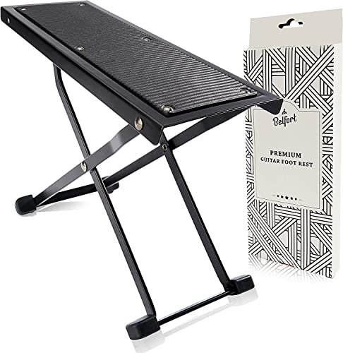 BELFORT® Gitarren Fußbank mit rutschfester Gummiunterlage, faltbare Fußstütze für klassische, akustische, elektrische Gitarre, höhenverstellbar, superstabil und langlebig