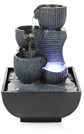 Dyna-Living Tabletop Water Fountain,Environmental Resin Meditation Fountain,LED Light Desktop Fountain,Indoor Waterfall Feature for Home Office Decor Relaxation 3Pin UK Plug Included 5''*5''*7.5''