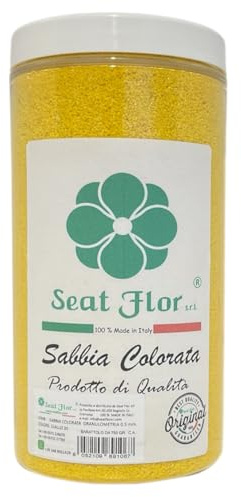 Seat Flor srl® Sabbia colorata, sabbia per decorazioni, sabbia per wedding, sabbia mis. 0.3/0.7 mm. in barattolo da 750 gr. (25 colori disponibili) (Gelb)