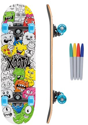 Xootz Kids Sketch Ya Deck, Colour In Skateboard for Beginners, Double Kick Trick Board, 28'' Maple Deck, Ages 3+, White, One Size
