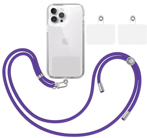 TBOC Pack: Cordino Catenella Laccio Strap Porta Cover [Viola] + 2 toppe di fissaggio aggiuntive Telefono Cellulare Collo - Tracolla Catenina cordini Phone Cellulari Telefoni Universale Laccetti