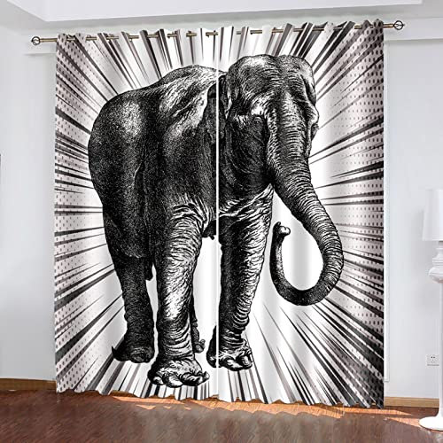 MTBDyyds Verdunkelungsvorhänge 3D Drucken 160X115Cm Grau Abstrakt Elefant Verdunklungsvorhänge Kinderzimmer 2 Stück Vorhang Blickdicht Ösenschal Kindergardinen Junge Verdunklungsgardine
