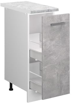 Vicco Apothekerschrank R-Line, Beton, 30 cm | 1 Auszug · AP Marmor inkl. · Höhenverstellbare Füße · 2 Einlegeböden · ✓ Frei kombinierbar