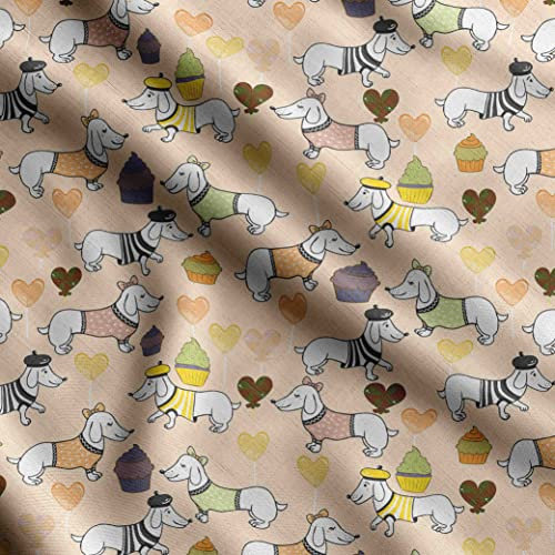 Soimoi Schwerer Baumwoll-Popeline-Stoff, Rosa -Hunde-Aufdruck -42 Zoll Breite, Natürlicher Baumwollstoff Für Die Herstellung Von Steppdecken, Kleidern, Röcken, Kissenbezügen, Tischdecken, 1 Meter