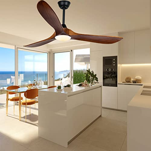 XSGDMN Deckenventilator mit fernbedienung und beleuchtung,Deckenlampe mit ventilator, 152cm Deckenventilator mit Holzflügeln und Beleuchtung, DC-Motor Super Leise, Geeignet für Sommer & Winter