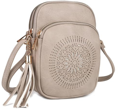 GLITZALL Umhängetasche, Kleine Schultertaschen mit Mehreren Taschen, Quasten-Umhängetasche, Ausgehöhlt, Damen-Handytaschen, Modisch Beige