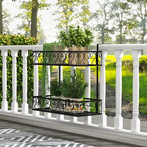 COSTWAY Blumenregal zum Aufhängen, Blumentopfhalter Metall, Hängeregal mit verstellbaren Haken, Topfpflanzenbehälter für Garten Balkon Terrasse, Geländer Regal, Blumentopfregal Schwarz