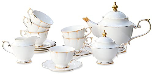 ACMLIFE Fine Bone China Tea Set for 6, White Porcelain Tea Sets for Adults, Afternoon Tea Sets for Women Tea Party or Gifts Giving